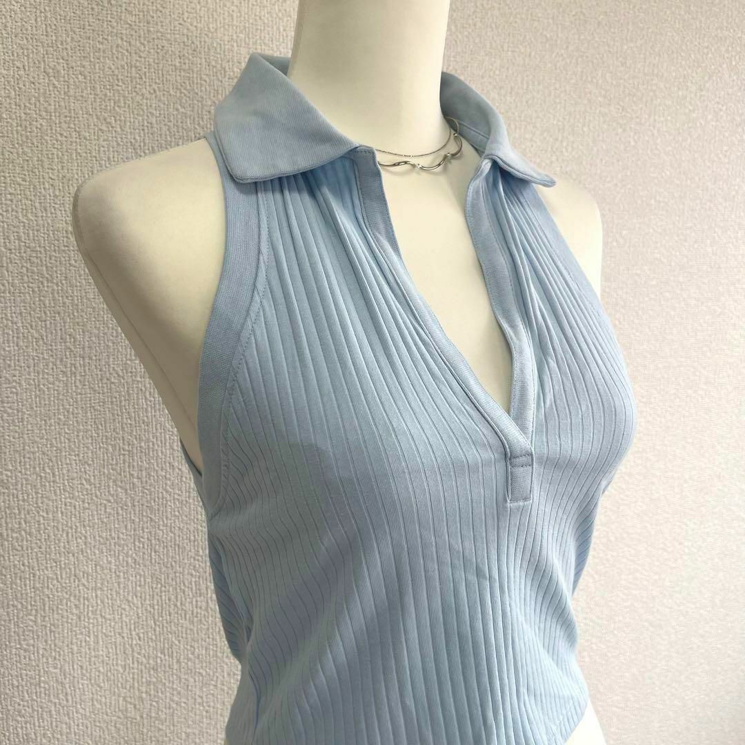 ZARA(ザラ)の★新品★ZARA ザラ キーネック開襟ノースリーブカットソー セクシー 大人 L レディースのトップス(Tシャツ(半袖/袖なし))の商品写真