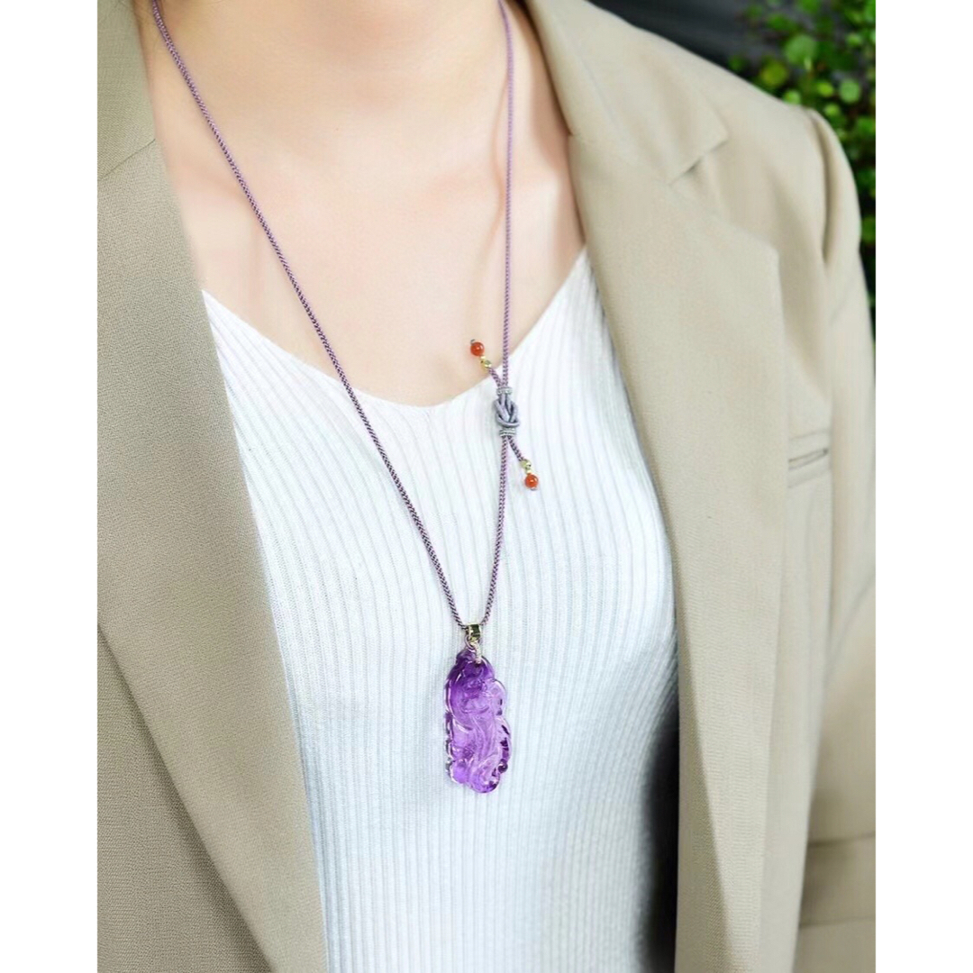 天然】アメジスト ネックレス 47*22*12mm - ネックレス