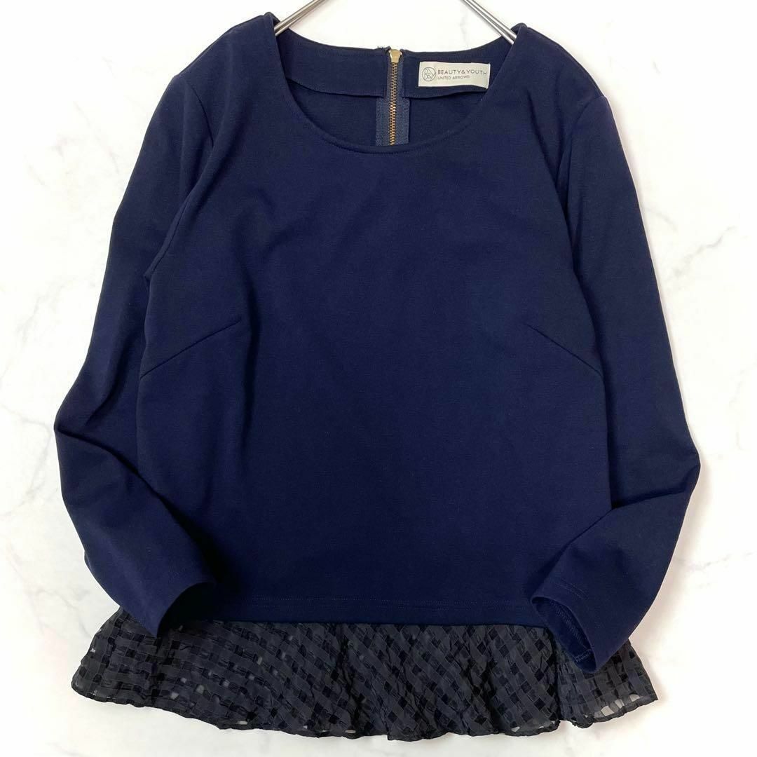 BEAUTY&YOUTH UNITED ARROWS(ビューティアンドユースユナイテッドアローズ)の美品♪ビューティーアンドユース　ブラウス　インナー付き　2way ネイビー レディースのトップス(シャツ/ブラウス(長袖/七分))の商品写真