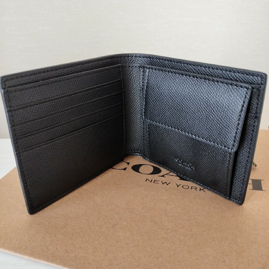 COACH - 新品コーチ二つ折り財布コイン ウォレット ブラック メンズ