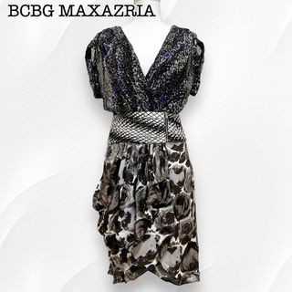 ビーシービージーマックスアズリア(BCBGMAXAZRIA)の【美品】BCBG MAXAZRIA シルク100% カシュクールワンピース 2(ひざ丈ワンピース)