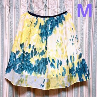 ポーラ(POLA)の青×黄色 フレアスカート ♡ ミディ丈 ♡ Mサイズ(ひざ丈スカート)