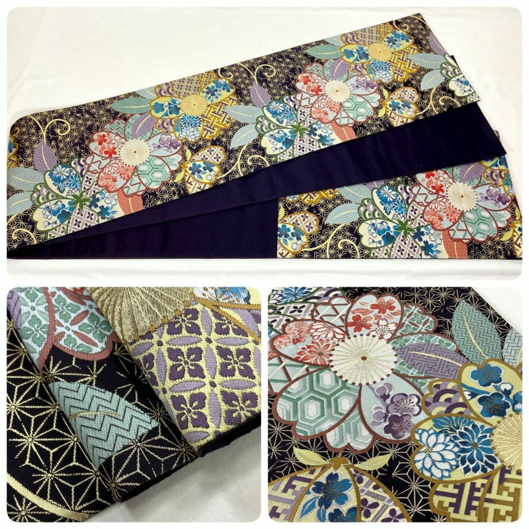 京友禅 斉藤三才 金駒刺繍 振袖 袋帯 トール 正絹 青緑 赤 黒 040
