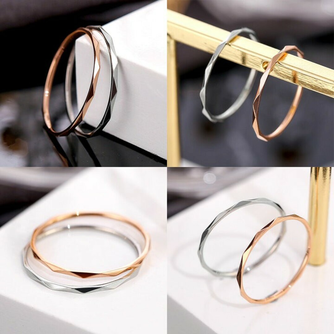 719) 極細 1mm幅 ダイヤカット サージカルステンレス 指輪 リング レディースのアクセサリー(リング(指輪))の商品写真