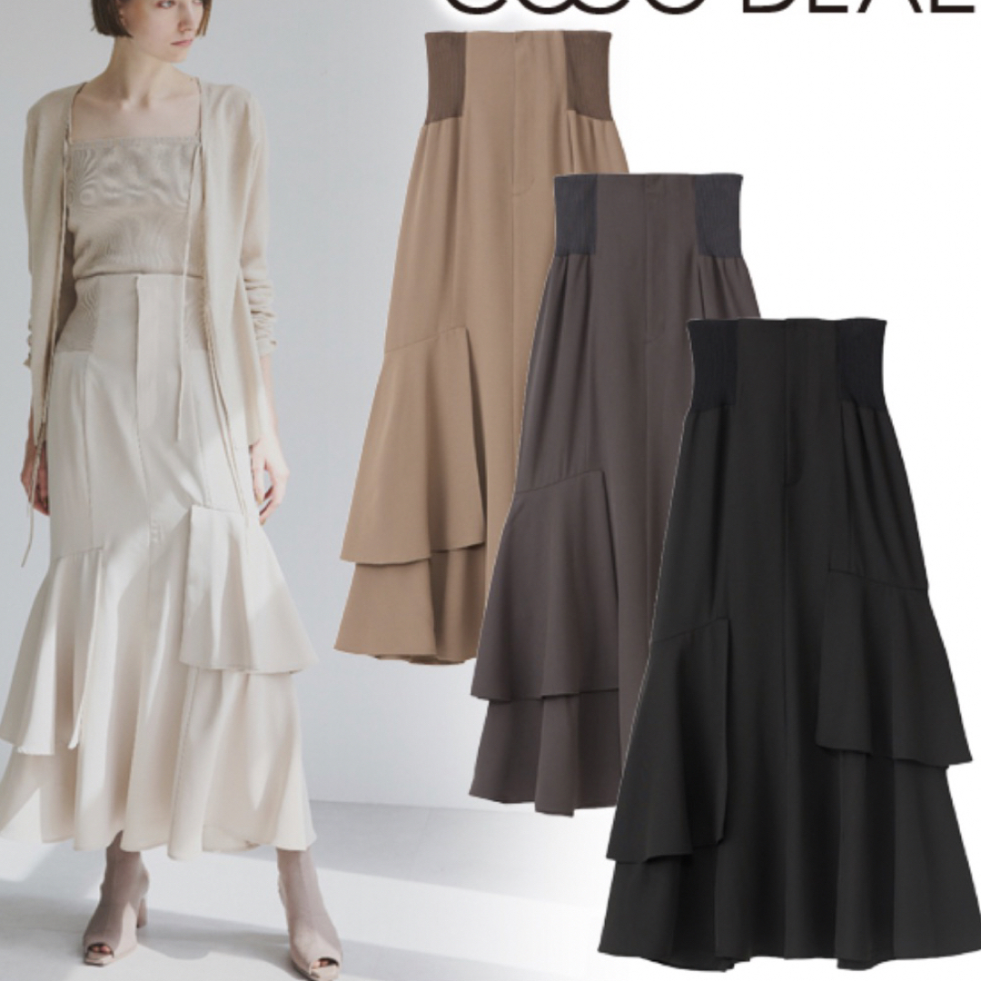 COCO DEAL(ココディール)のココディール　ニットコルセットアシメティアードスカート　チャコール レディースのスカート(ロングスカート)の商品写真