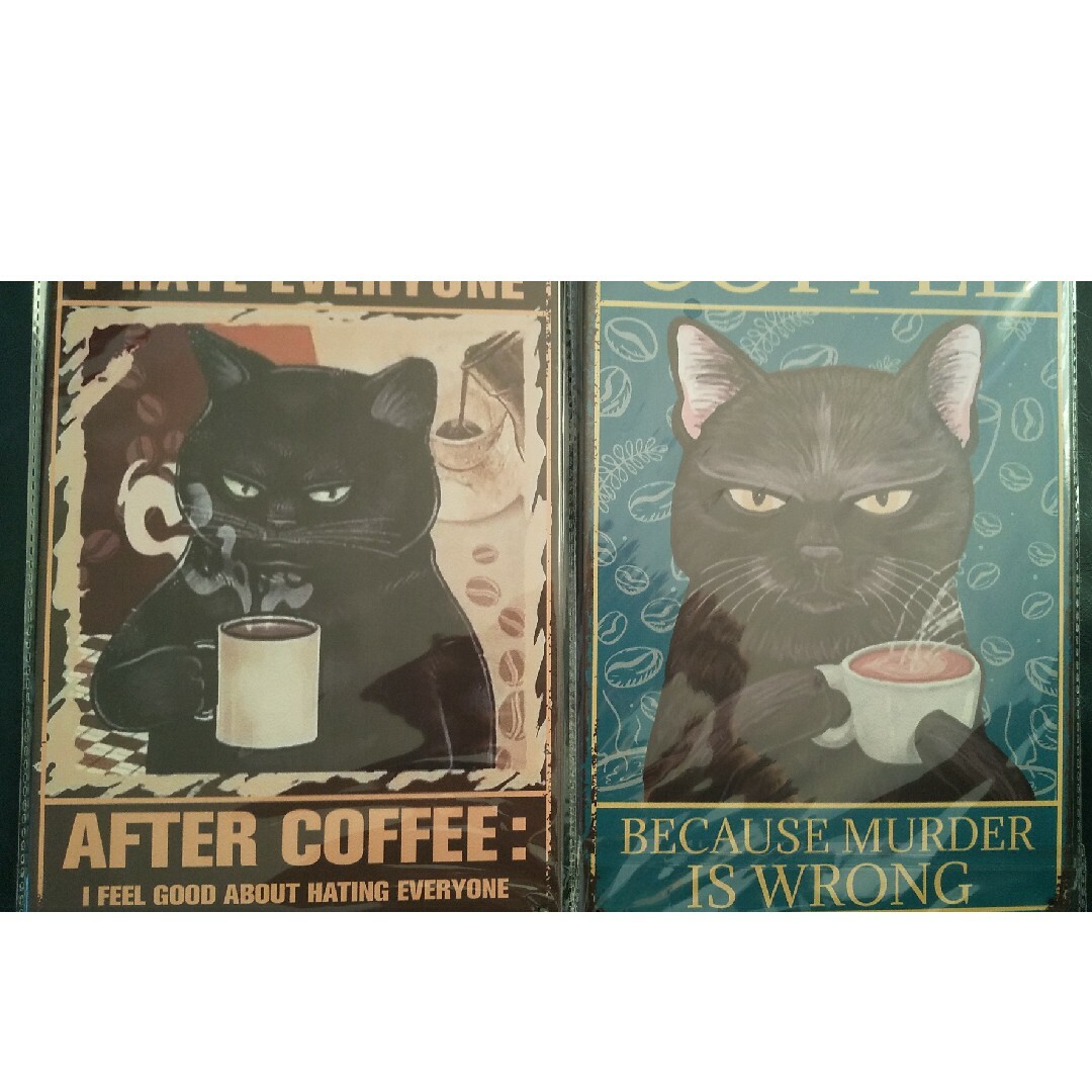 専用です♪ブリキ看板 黒猫 coffee グリーン&ブラウン インテリア/住まい/日用品のインテリア小物(ウェルカムボード)の商品写真