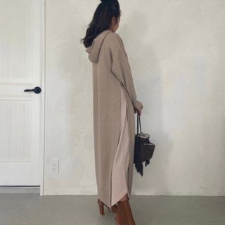 アリシアスタン(ALEXIA STAM)のアリシアスタンKnit Long Hoodie&Waffle Dress set(ロングワンピース/マキシワンピース)