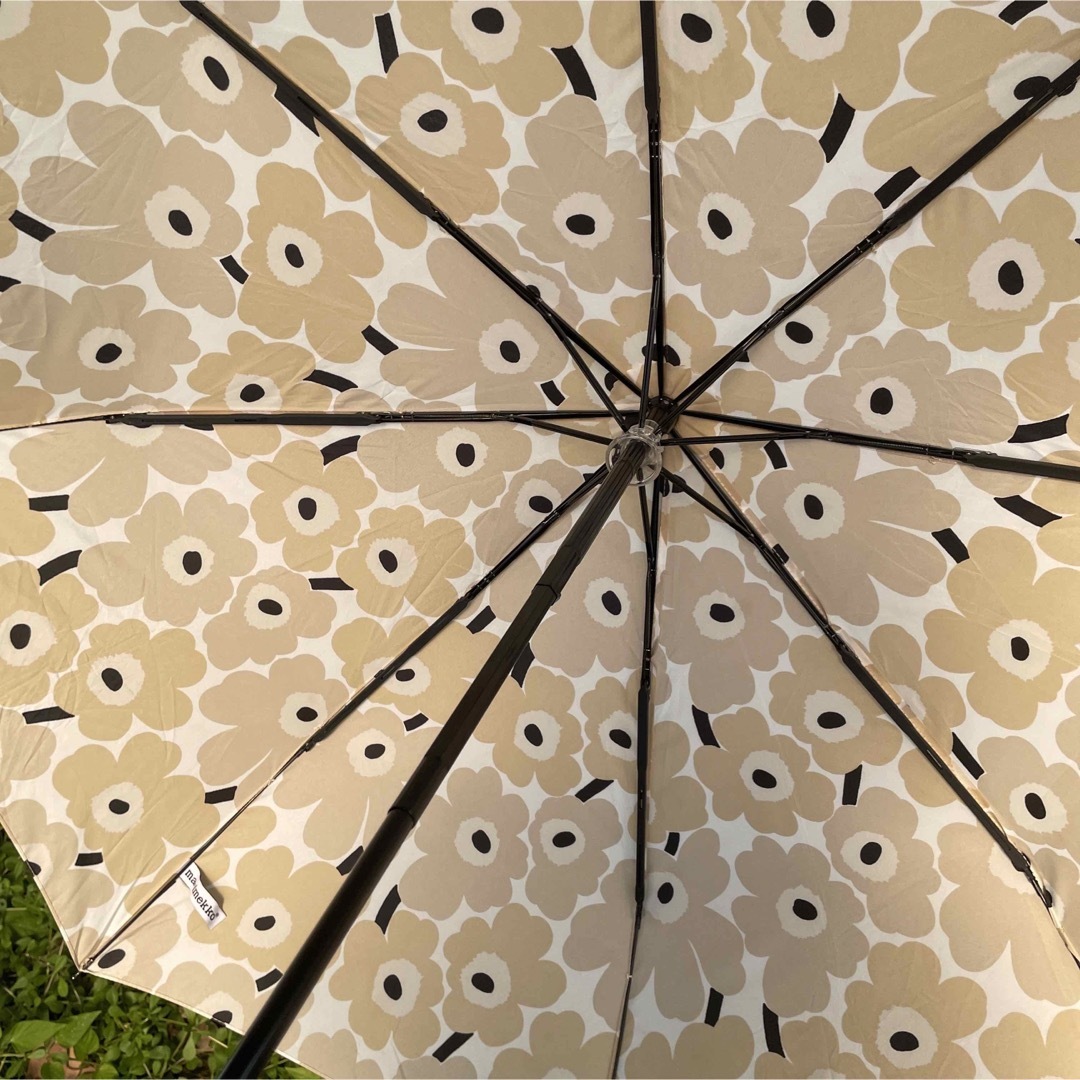 マリメッコ ジャンプ傘 ワンタッチ ベージュ ウニッコ 雨傘 折りたたみ傘