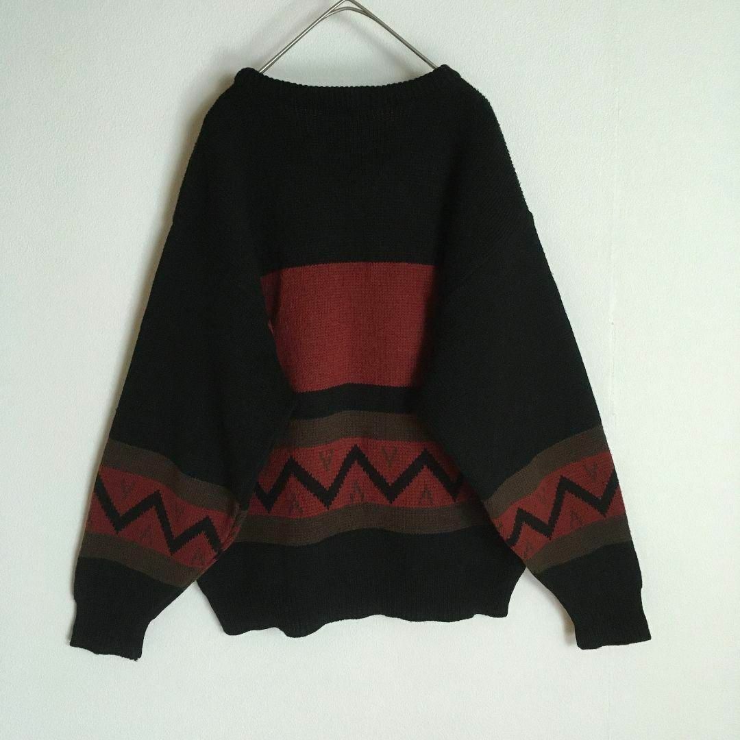 【ニット】セーター 刺繍デザイン アニマル 黒 赤 茶色 ヴィンテージ 古着