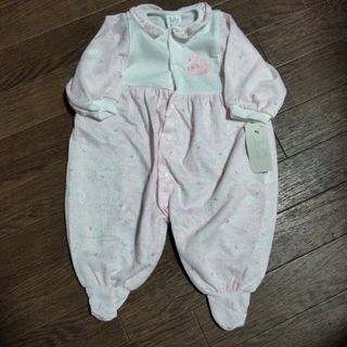 新品babyDiorシルク100%ストライプ柄リボン付きロンパース80cmグレー