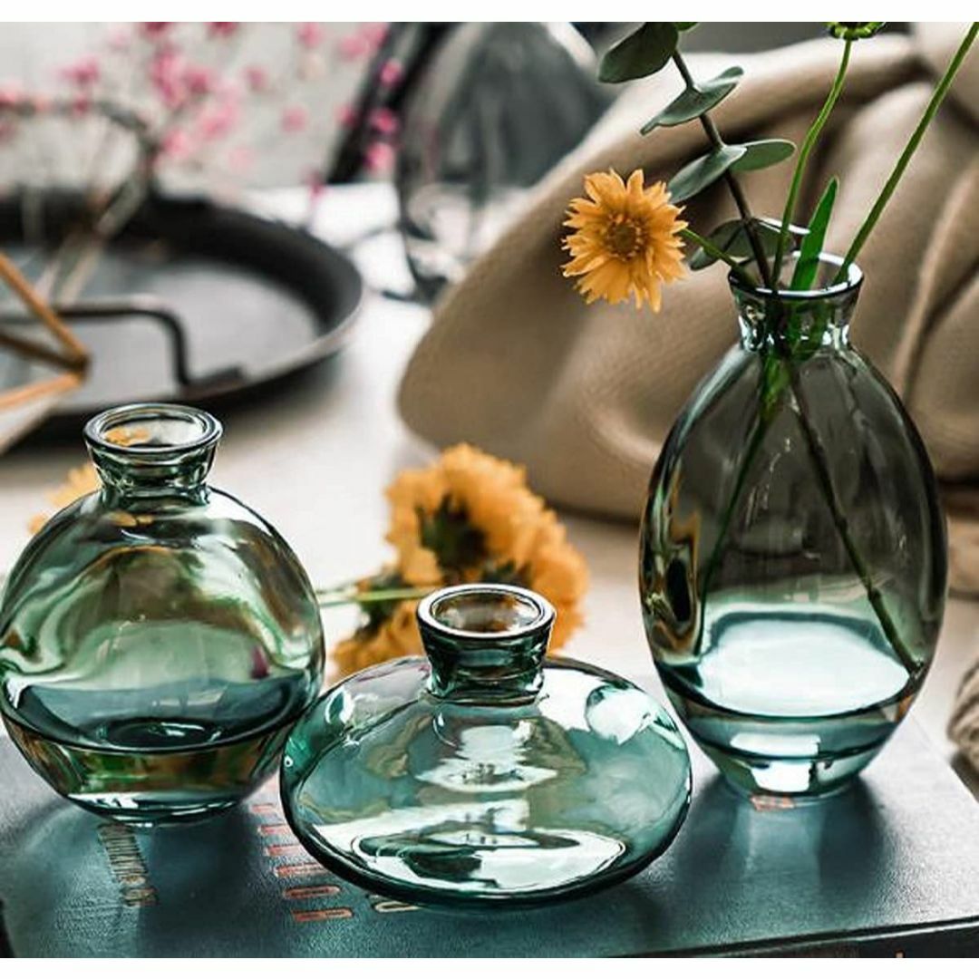 【数量限定】花瓶花器 3つセット北欧 ガラス 小さな フラワーベース - ガラス