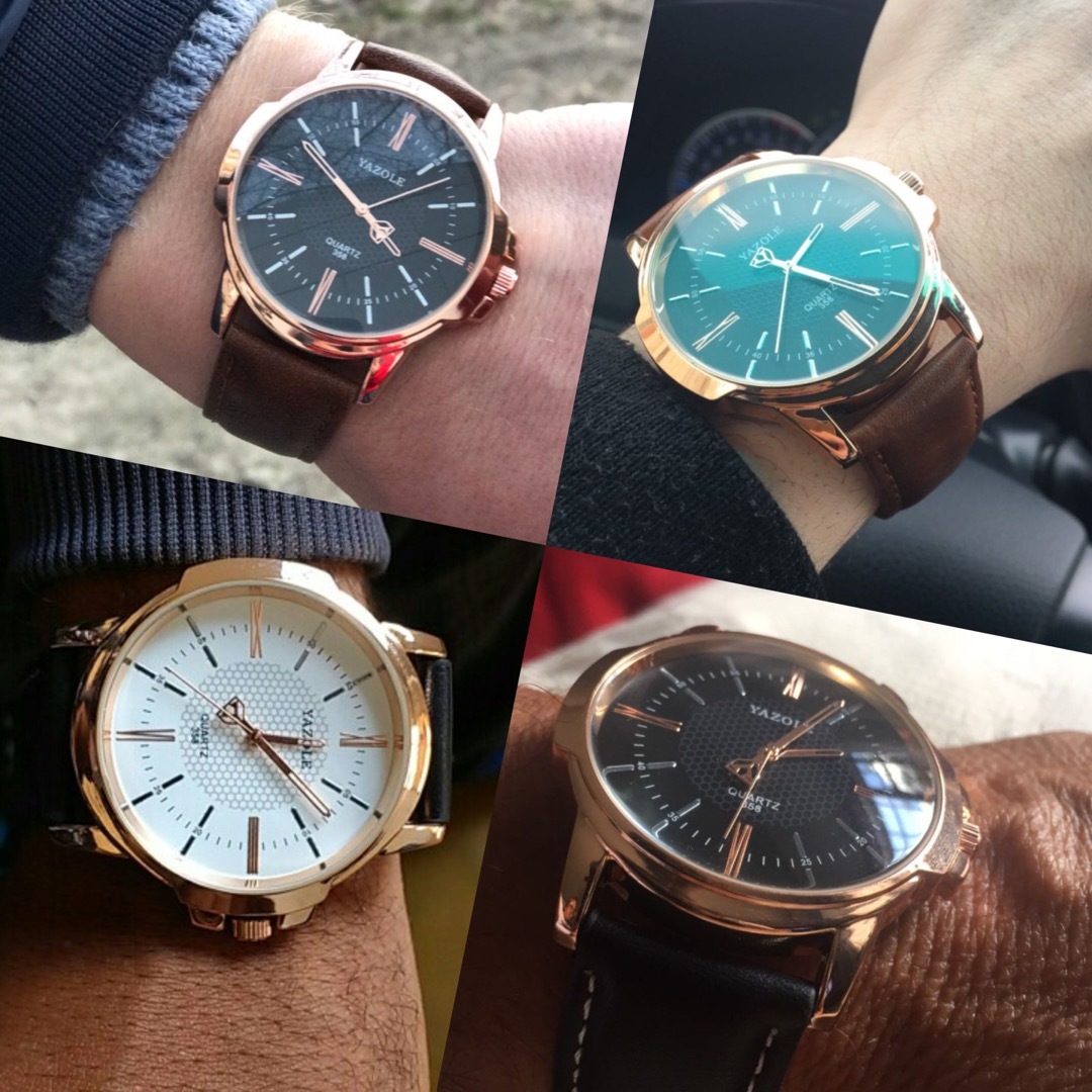 新品 メンズ腕時計 【YAZOLE】本革 レザーベルト ゴールド［B］ メンズの時計(腕時計(アナログ))の商品写真