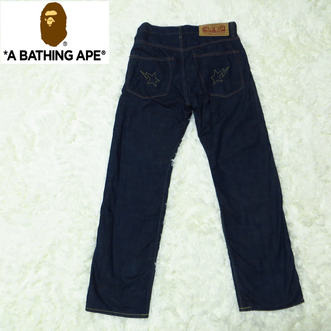 美品 A BATHING APE エイプ デニムパンツ カモフラ S | フリマアプリ ラクマ