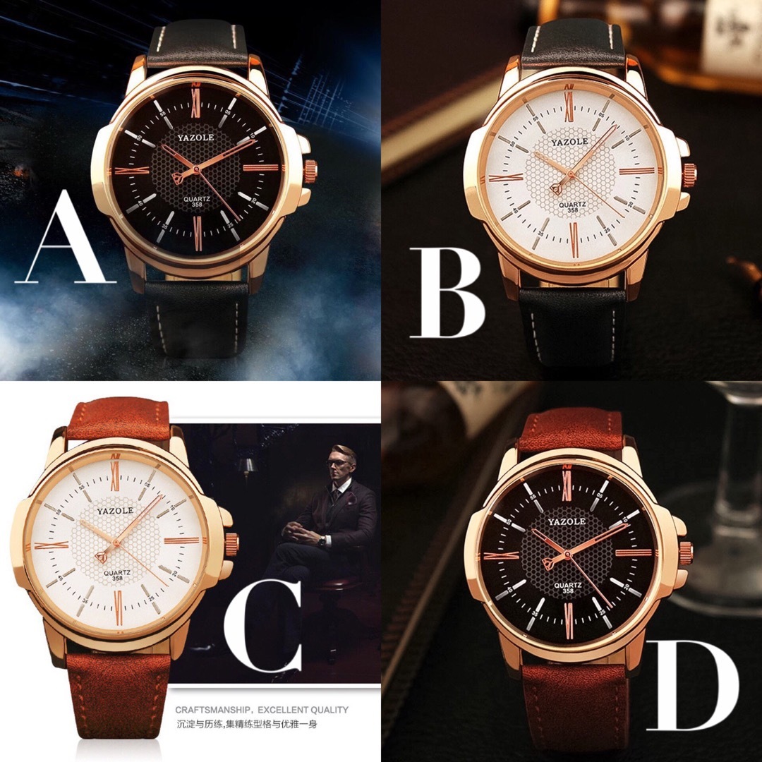 新品 メンズ腕時計 【YAZOLE】本革 レザーベルト ゴールド［D］ メンズの時計(腕時計(アナログ))の商品写真