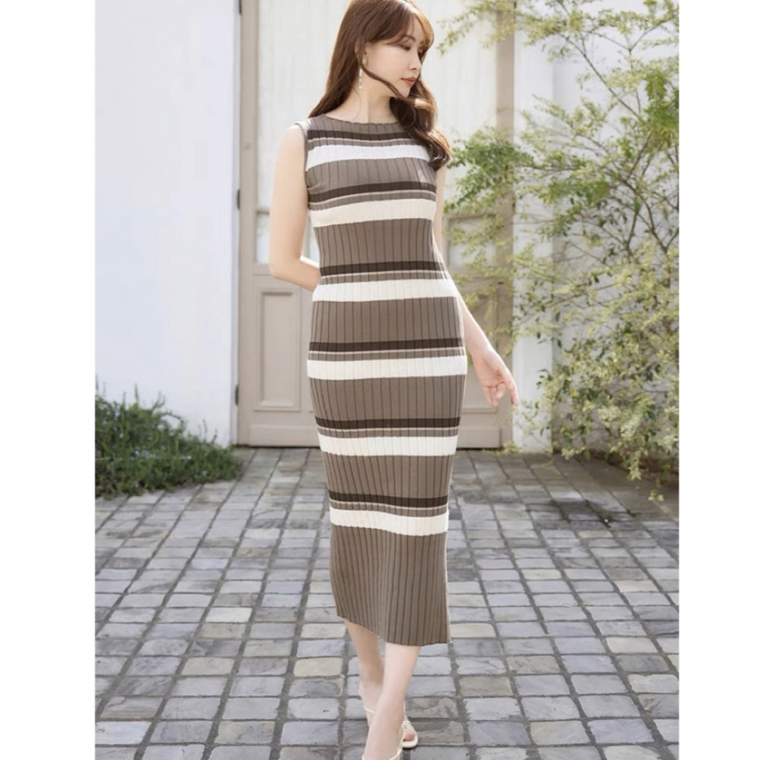 Cotton Striped Ribbed Knit Dress HLT