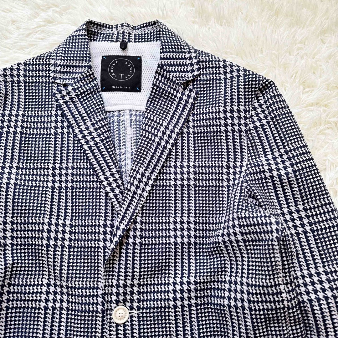 T-Jacket テーラードジャケット シアサッカー 千鳥格子柄 綿 コットン