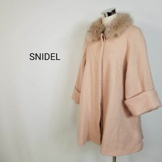 SNIDELブルーフォックスファー付モヘア混ボリュームスリーブAラインコートF桃