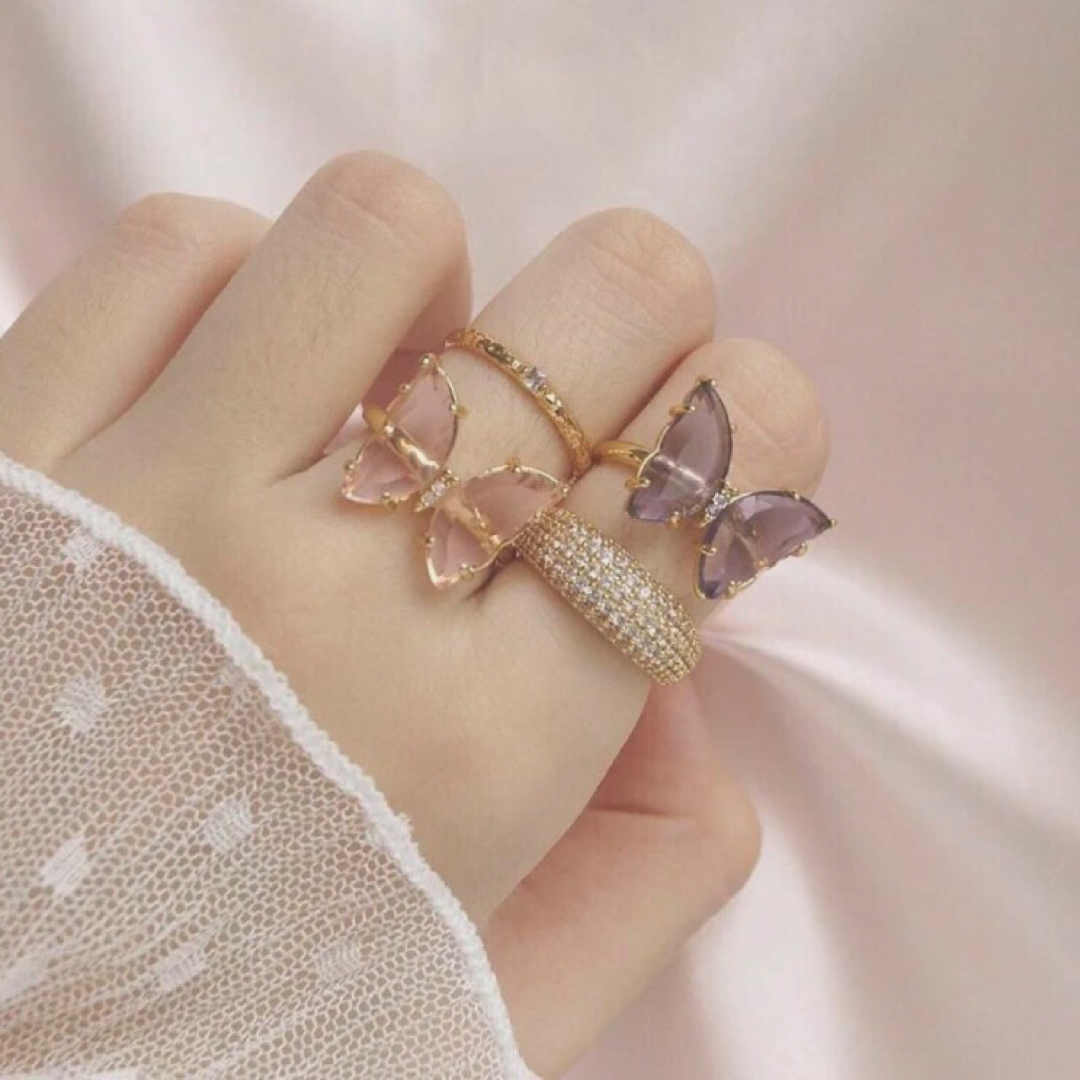 DEUXIEME CLASSE(ドゥーズィエムクラス)の【新品】butterfly shimmer ring / puff pink レディースのアクセサリー(リング(指輪))の商品写真