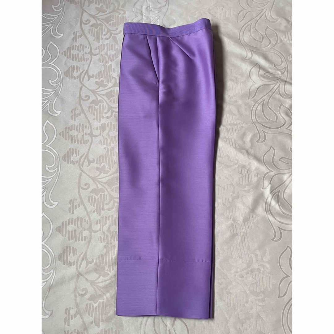 美品】Drawerドゥロワー ウールシルク裾切り替えクロップドパンツ 36
