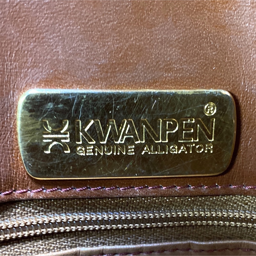 【良品】KWANPEN クロコダイル ブラウン ゴールド金具2WAYハンドバッグ