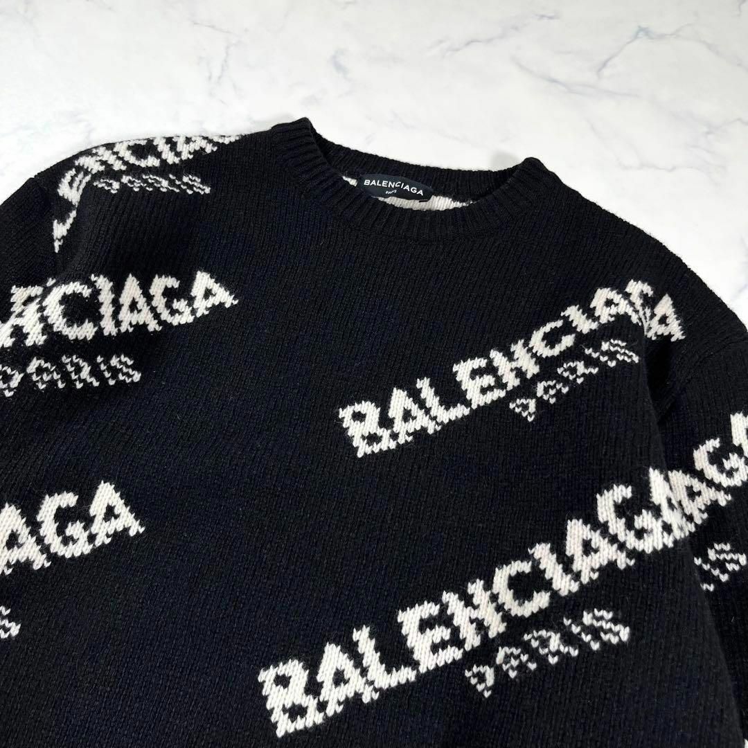 極美品】BALENCIAGA バレンシアガ ジャガードロゴニット セーター-