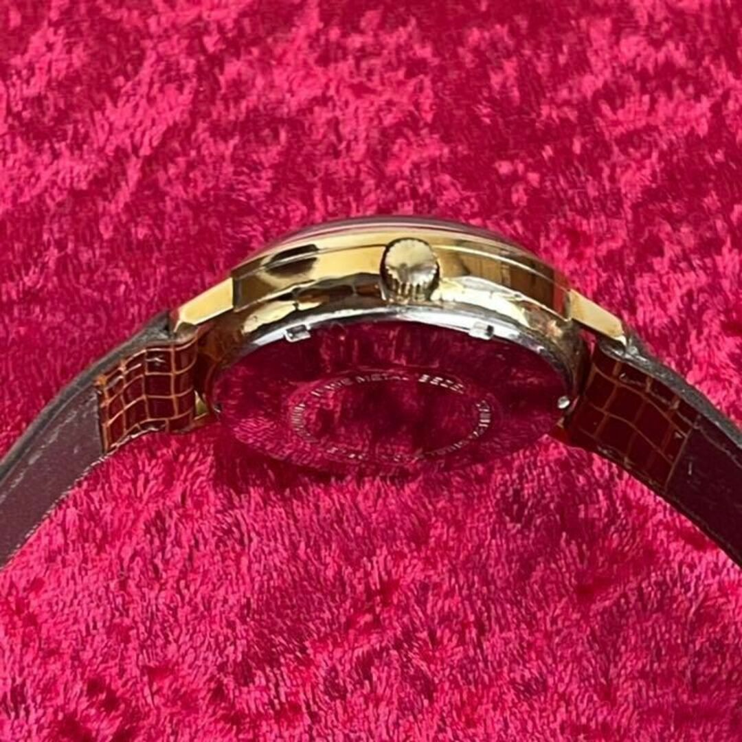 【高機能デイデイト！1970sグリュエン】丸形ゴールド自動巻きメンズ腕時計