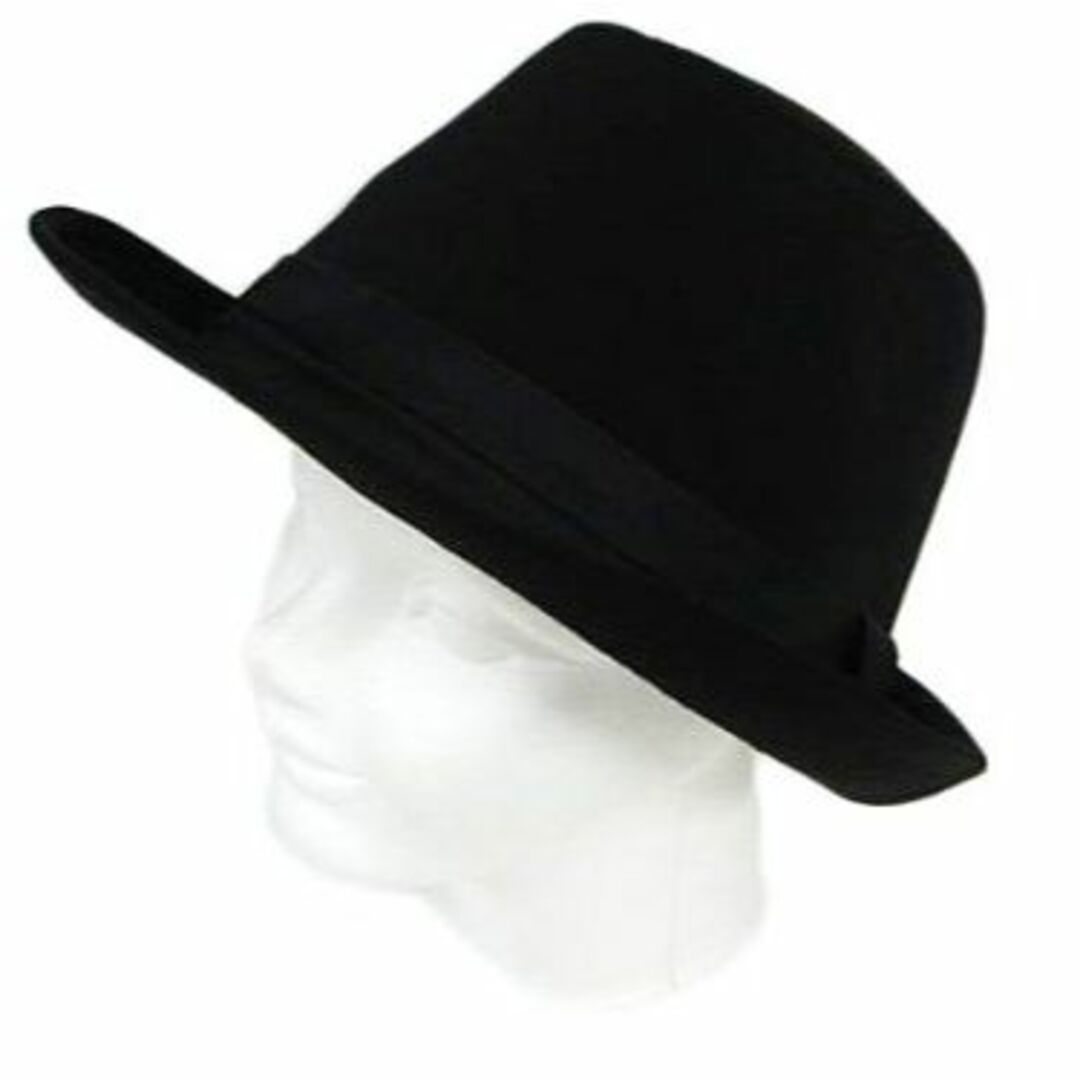 色: ブラック8eight エイト シンプルなネクタイ生地中折れハット黒帽子