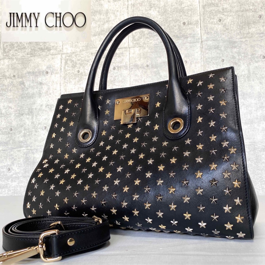 【良品】JIMMY CHOO RILEY BLACK 2WAY ハンドバッグ