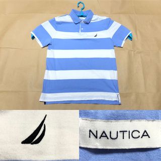 ノーティカ(NAUTICA)のNautica ノーティカ ポロシャツ S ボーダー 白青 刺繍(ポロシャツ)