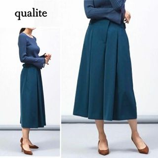 カリテ(qualite)のスカート見え♪　綺麗なお色とシルエット　サイドベルトパンツ　フリー　グリーン(バギーパンツ)