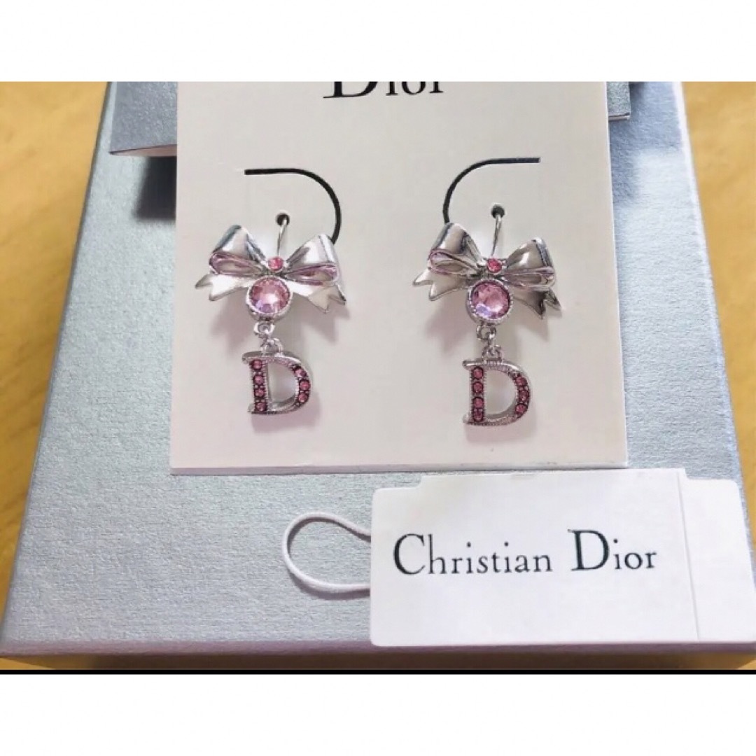 Christian Dior(クリスチャンディオール)のDior シルバー リボン ピアス シンプル ストーン ピンク レディースのアクセサリー(ピアス)の商品写真