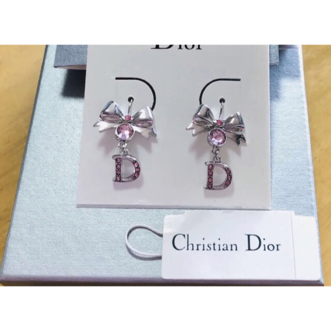 Christian Dior(クリスチャンディオール)のDior シルバー リボン ピアス シンプル ストーン ピンク レディースのアクセサリー(ピアス)の商品写真
