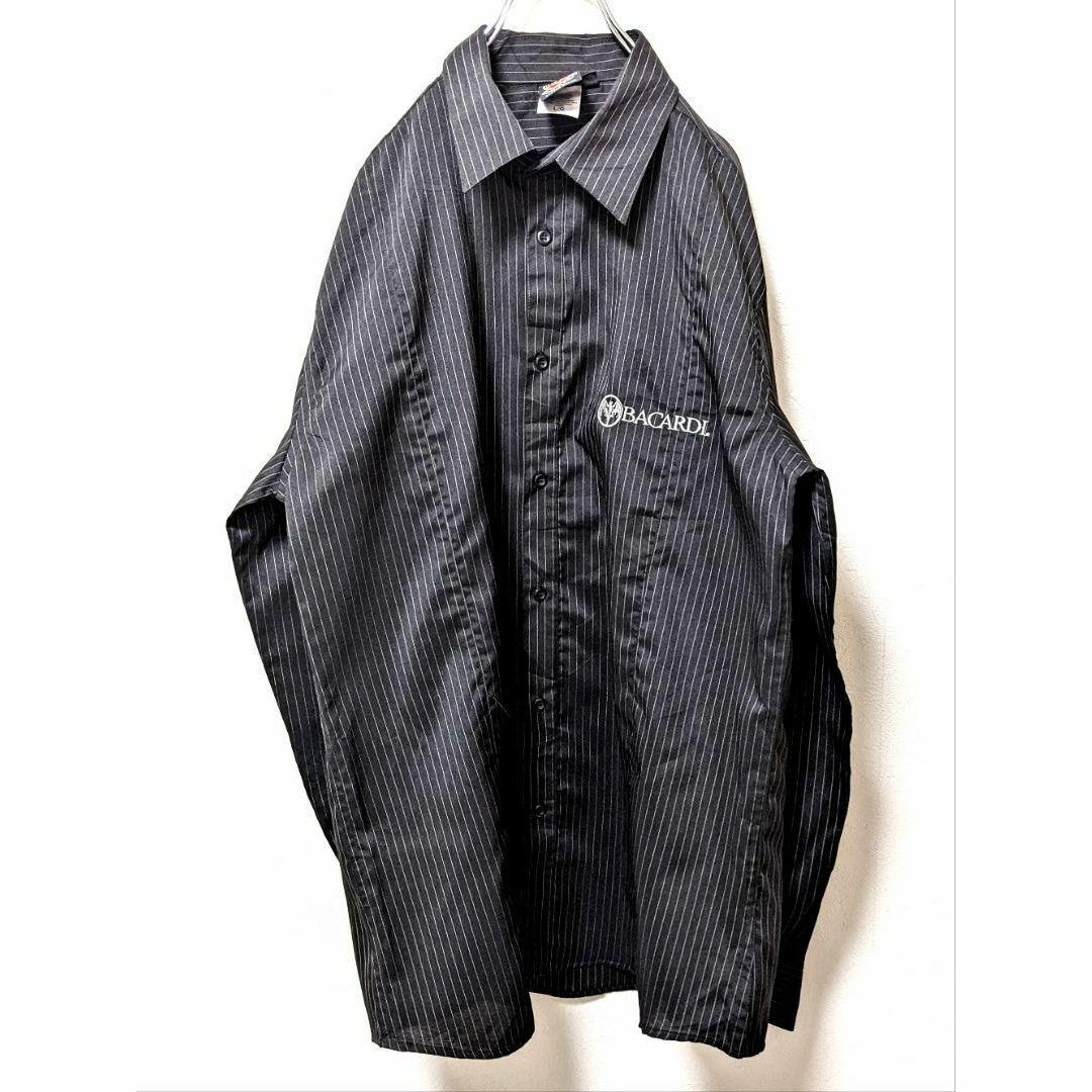 バカルディBACARDIロゴ刺繍 ワークシャツ ブラック黒色ストライプL 2