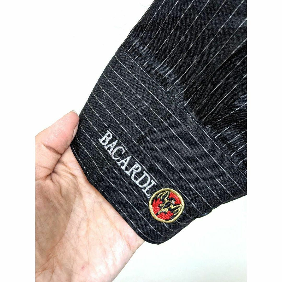 バカルディBACARDIロゴ刺繍 ワークシャツ ブラック黒色ストライプL 5