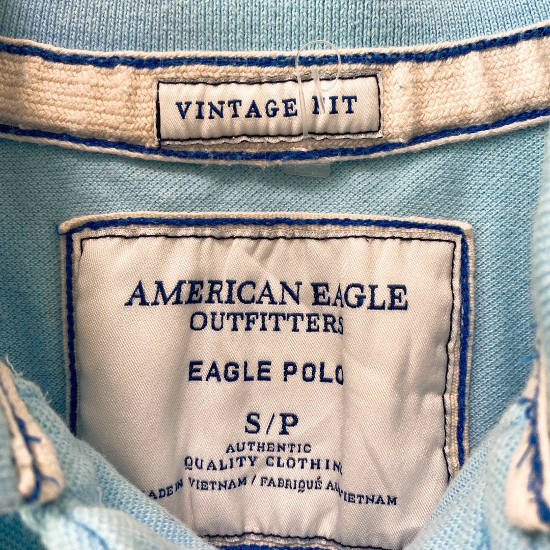 American Eagle(アメリカンイーグル)のアメリカンイーグル　半袖ポロシャツ　ラガー　無地　刺繍ロゴ　男女兼用　水色　S メンズのトップス(ポロシャツ)の商品写真