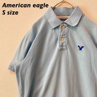 アメリカンイーグル(American Eagle)のアメリカンイーグル　半袖ポロシャツ　ラガー　無地　刺繍ロゴ　男女兼用　水色　S(ポロシャツ)