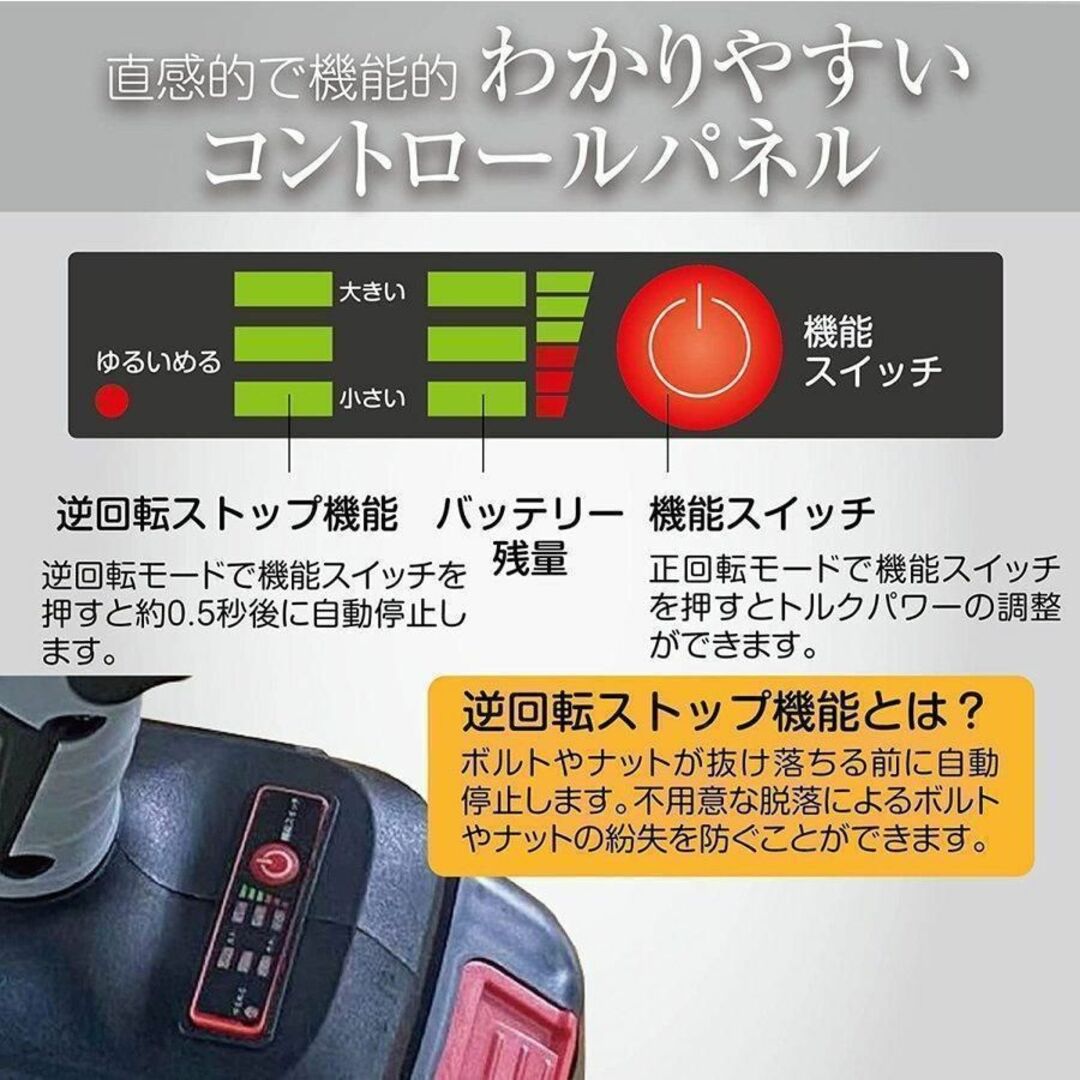 インパクトドライバー 充電式 LED搭載 充電器付 バッテリー2個 DIYの