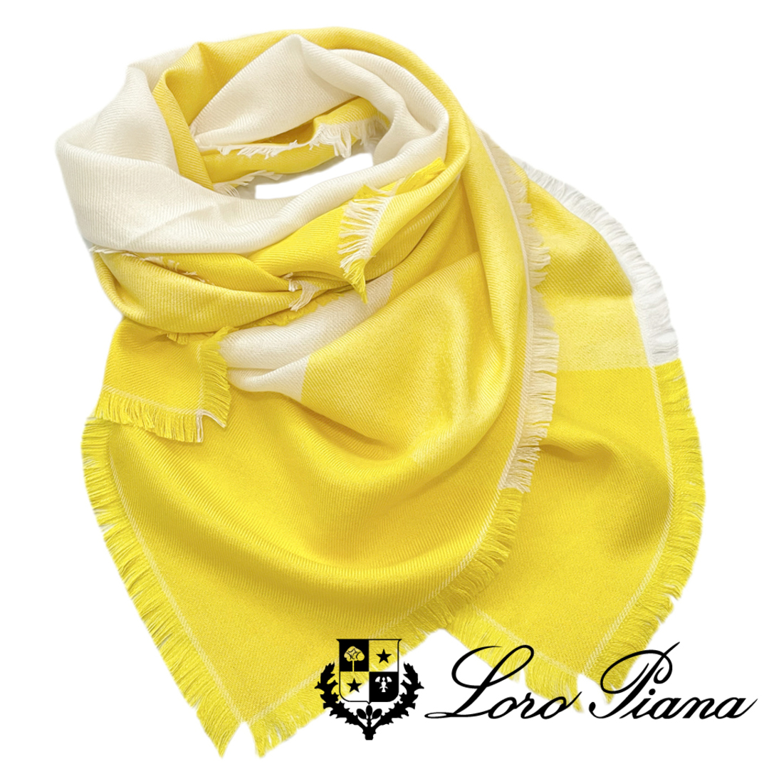 R11522新品ロロピアーナLoro Pianaカシミア×シルク　バイカラー スカーフ黄色