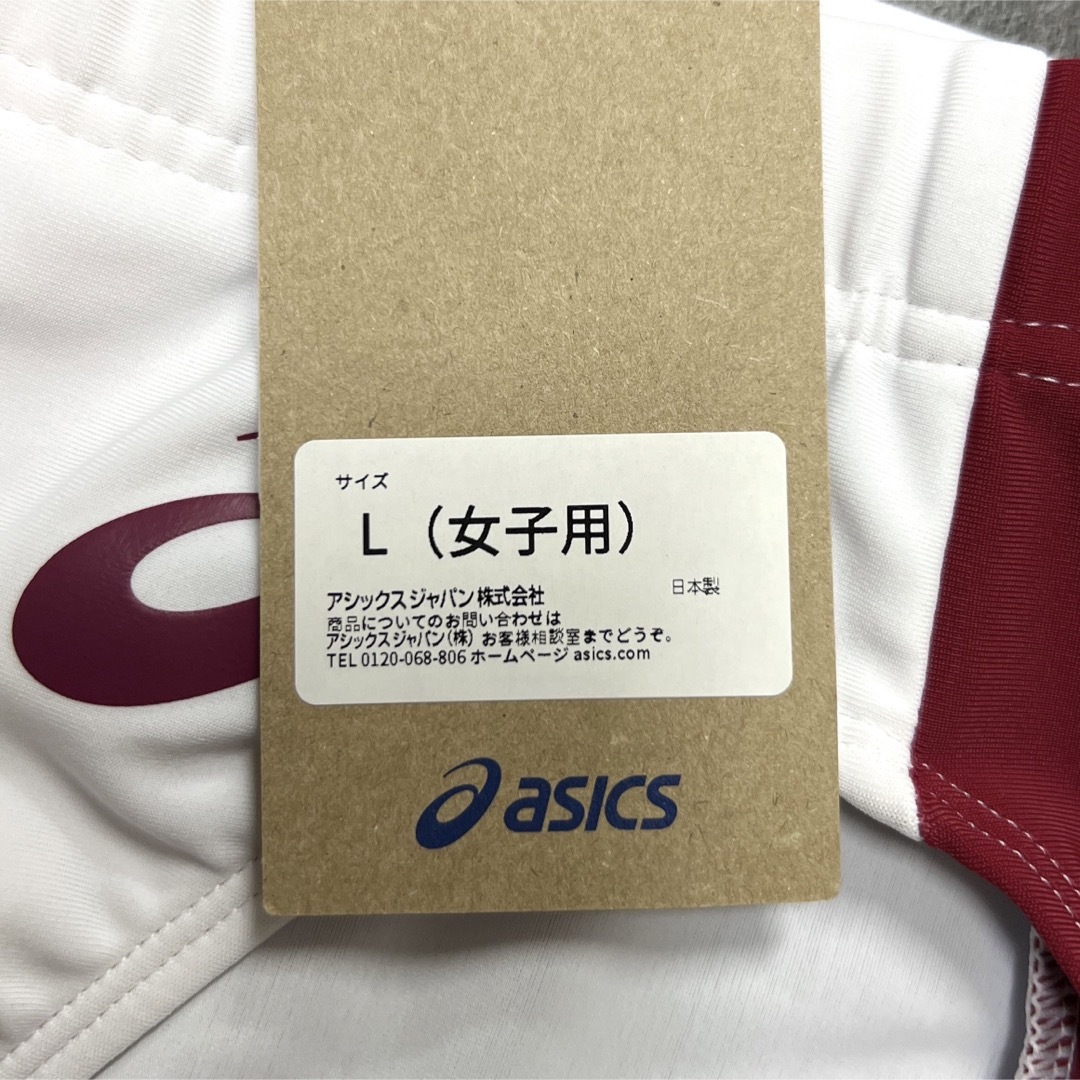 asics(アシックス)のアシックス　女子陸上レーシングショーツ　ホワイト×エンジ　Lサイズ　新品 スポーツ/アウトドアのスポーツ/アウトドア その他(陸上競技)の商品写真