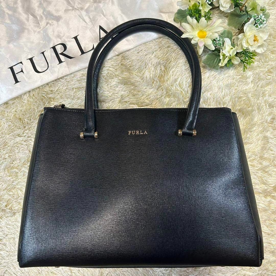 FURLA - 【美品】フルラ トートバッグ ハンドバッグ   通勤通学 レザー ブラック 黒