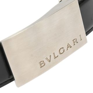 BVLGARI ブルガリ ロゴ刻印スクエアバックルレザーベルト シルバー/ブラック