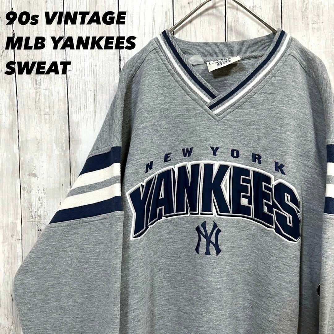 MLB - 90sヴィンテージ古着MLB ヤンキース リブライン刺繍ロゴスエット