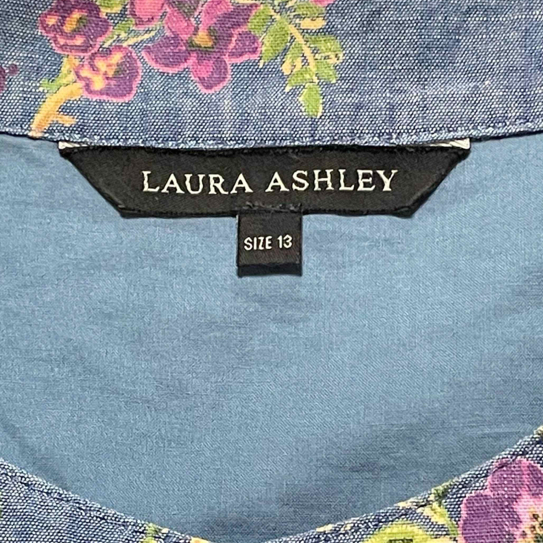 LAURA ASHLEY(ローラアシュレイ)の極美品　ローラアシュレイ　大きいサイズ　花柄　七分袖　チュニック　ワンピース レディースのワンピース(ひざ丈ワンピース)の商品写真