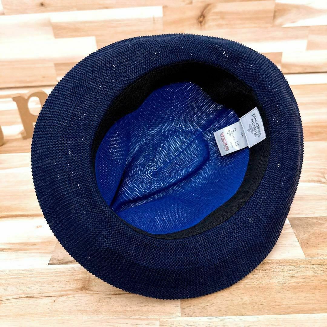 【ヴィヴィアンウエストウッド】編み込み 中折れハット 刺繍オーブ S~M 青×紺