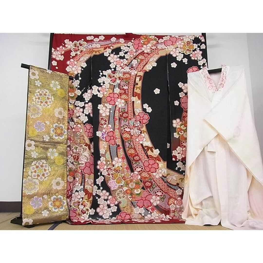 平和屋-こころ店□極上 振袖・長襦袢・袋帯セット 舞花文 暈し染め