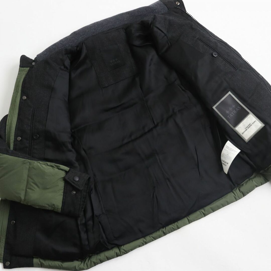 良品●19AW TATRAS タトラス VIGO/ビーゴ  MTK19A4135 ウール切替 ロゴワッペン WZIP ダウンジャケット グレー×カーキ 2 正規品