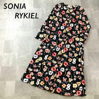 美品 SONIA RYKIEL 花柄 総柄 デザインワンピース ブラック