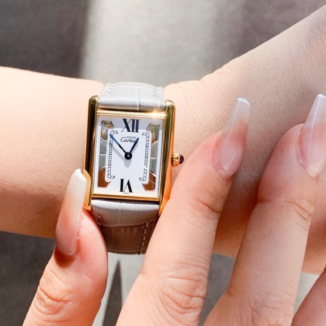 【仕上済/ベルト2色】カルティエ マストタンク トリニティ白文字盤 ゴールド シルバー レディース 腕時計 CARTIER 時計