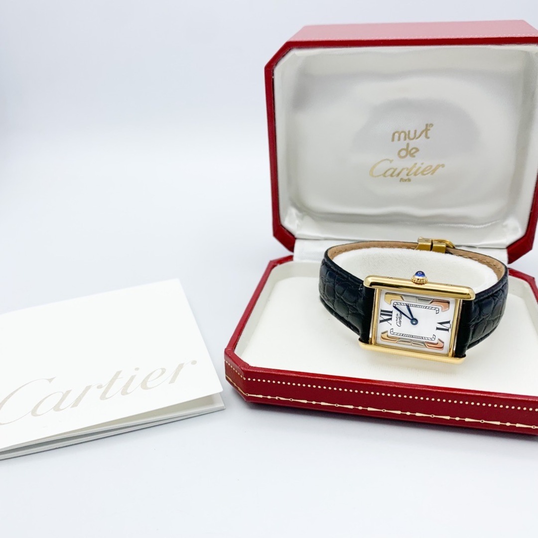 【仕上済/ベルト2色】カルティエ マストタンク トリニティ白文字盤 ゴールド シルバー レディース 腕時計 CARTIER 時計