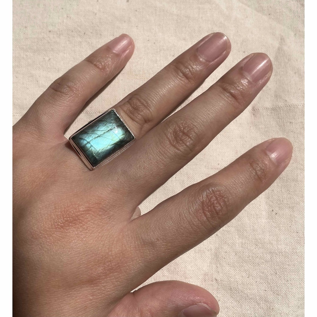 青いストーンリングSILVER925指輪高品質天然石Labradorite おB
